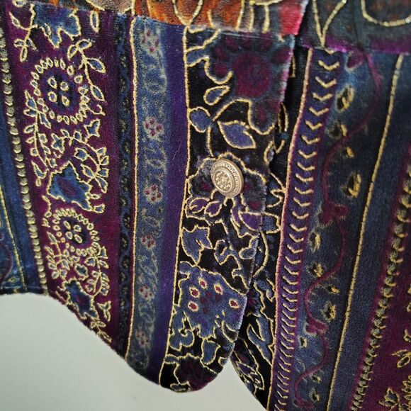 Vtg Women's 80s 90s Boho Patchwork Velvet Floral Vest Gold Accents Baroque Large - Picture 4 of 9